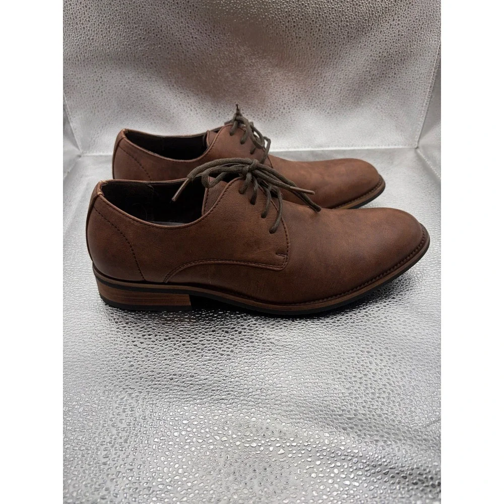 Z.Vaughn Mens Brown Plain Toe Derby Shoes Lace Up Dress Oxfords Size 8